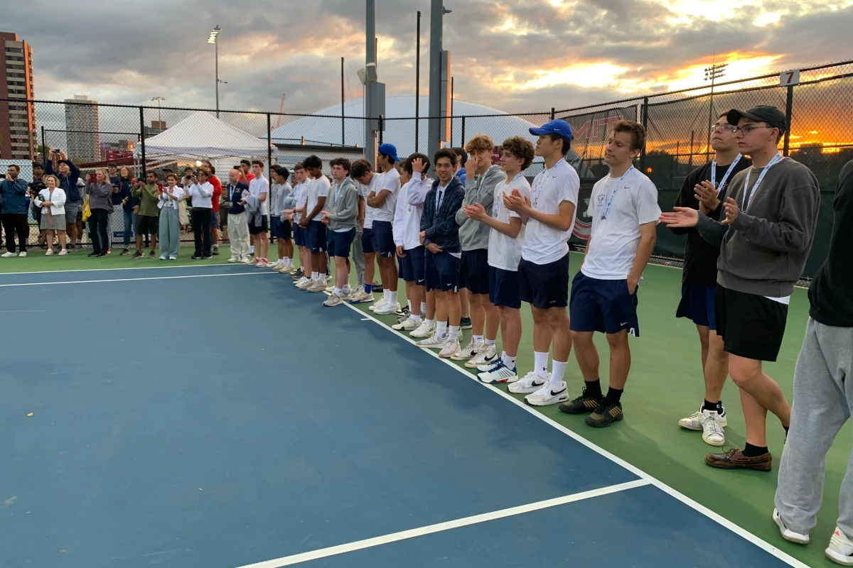 Players line up after the match